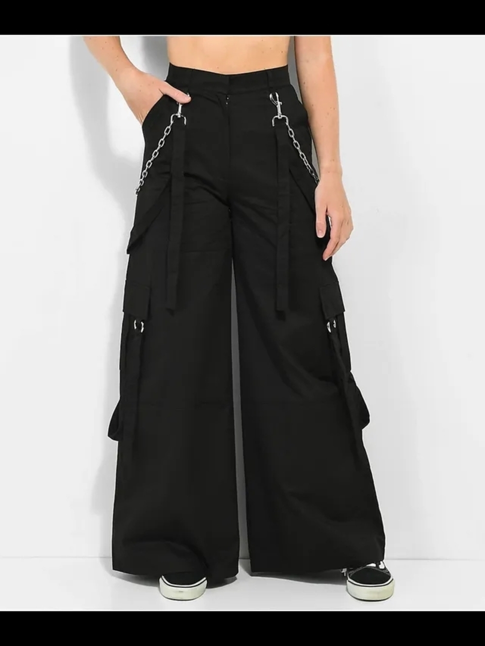 The Ragged Priest Black Wide-Leg Cargo Pants